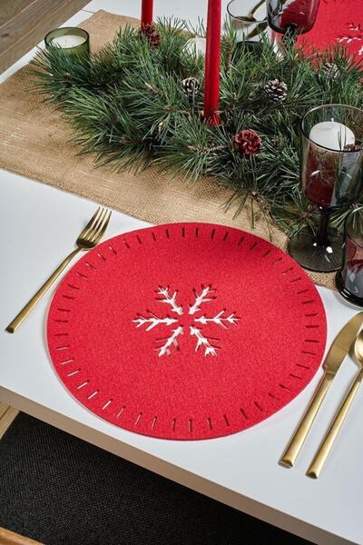evdeucuz 8-Piece New Year Themed Tableware, Placemat, Coasters Set (4 Plates-4 Coasters)