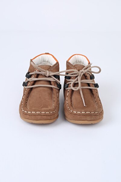 ELİT SHOES حذاء فوجي للأولاد من الجلد الطبيعي بنعل مطاطي بلون أسمر