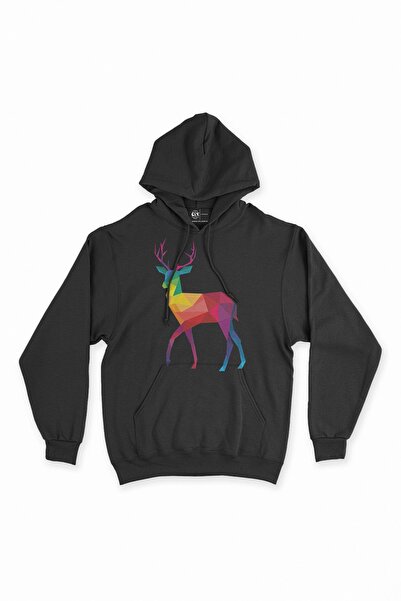 Cix Rainbow Colored Polygon Deer Hooded Sweatshirt Hoodie