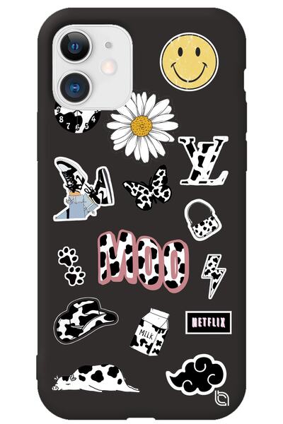 WANNA PROTECT iPhone 11 Black Color Moo Velvet Patterned Silicone Phone Case