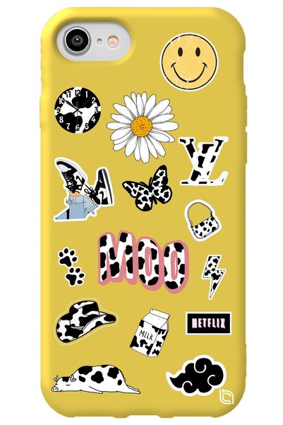 WANNA PROTECT iPhone 8 Yellow Colored Moo Velvet Patterned Silicone Phone Case