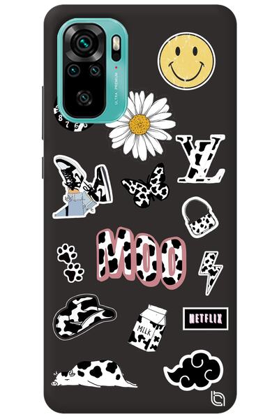 WANNA PROTECT Xiaomi Redmi Note 10S Black Color Moo Velvet Patterned Silicone...