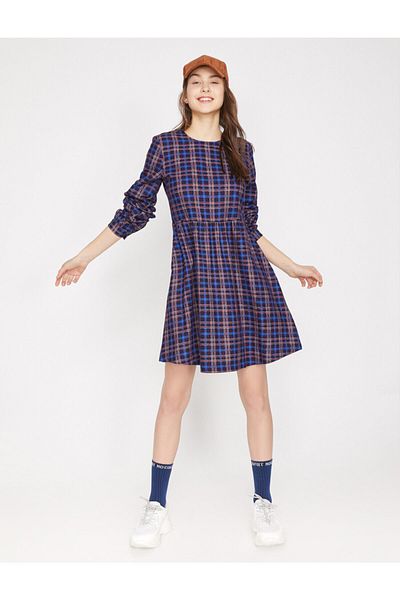 Koton Γυναικείο φόρεμα Navy Blue καρό 9KAL81345JW