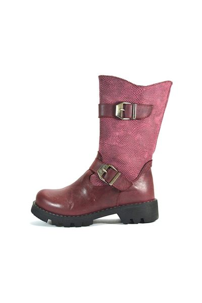 PİNKY PİNKY 1004 Genuine Leather Claret Red Zippered Girl's Boots 26-30