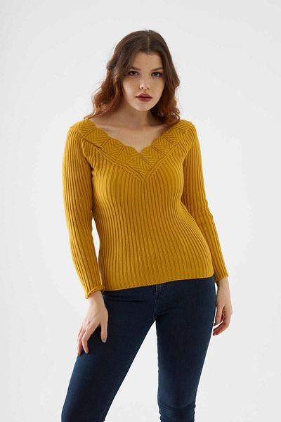 citycenterfashion Tricotaj de damă guler muștar cu detaliu guipură Pulover Bluză Mărime intermediară Standard Cty-cnd-11903