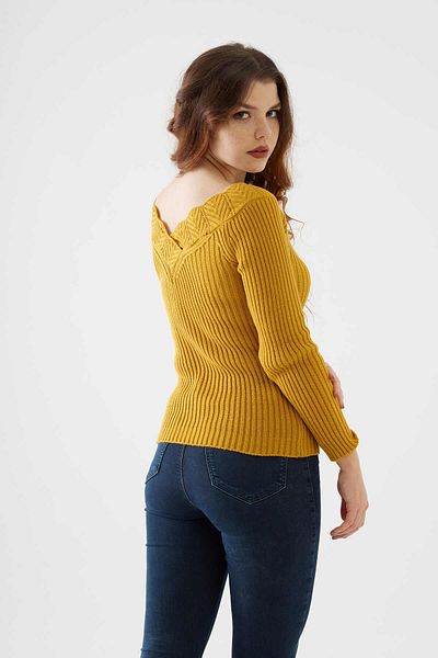 citycenterfashion Tricotaj de damă guler muștar cu detaliu guipură Pulover Bluză Mărime intermediară Standard Cty-cnd-11903