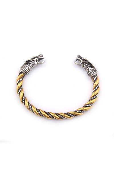 northstarshop Viking Freki Wolf Scandinavian Valknut Nordic Clamp Style Open Men's 316l Pure Steel Bracelet