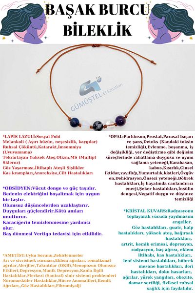 GÜMÜŞTEL EL SANATLARI Certified Special Design Natural Stone Virgo Zodiac Bracelet