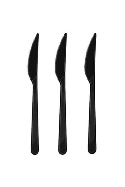 İpek Böceği Black Color Luxury Plastic Knife 50 Pieces