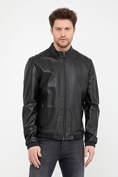 Leather Club سترة جلدية سوداء نباتية