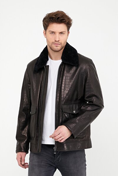 Leather Club Erkek Siyah Aksesuarlı Deri Ceket