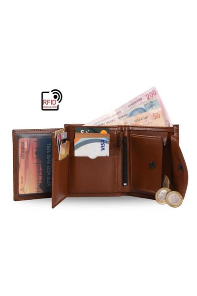 Walle's Polo Tan Classic Model Coin Compartment Double Compartment Men's Wallet-Card Holder