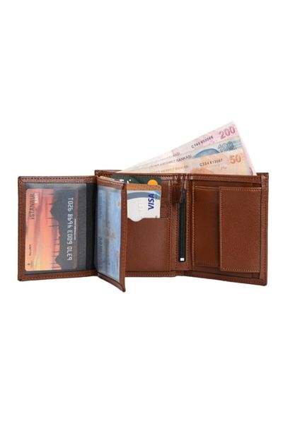 Walle's Polo Tan Classic Model Coin Compartment Double Compartment Men's Wallet-Card Holder