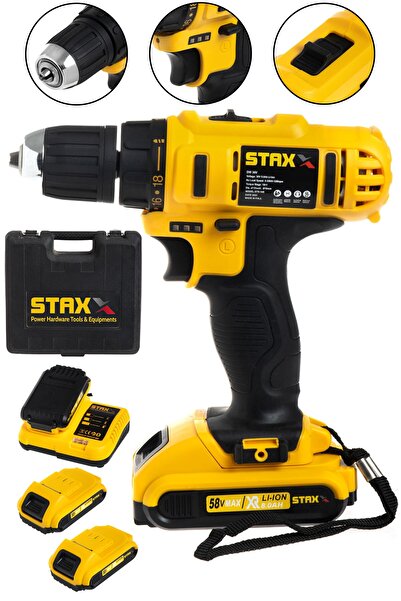 STAXX POWER American Type 58v 8 Ah Şarjlı Matkap Vidalama Metal Dişli Çift Şa...