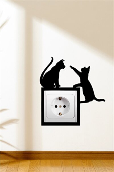 NT Handmade Siyah Ahşap Kediler Priz Kenarı Çerçevesi Salon Oturma Yatak Çocu...