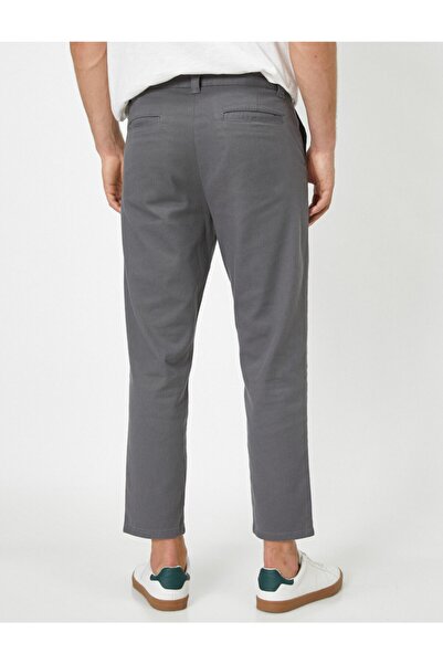 Koton Pánské šedé tkané kalhoty rovného střihu