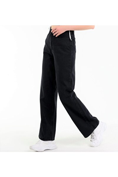 Ramrod Crne široke farmerke sa efikasnim zatvaračem, super visokog struka, ši...