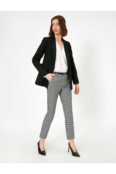 Koton Belt Detailed Plaid Trousers