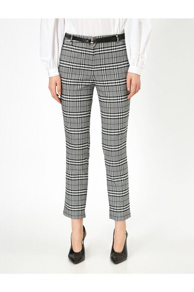 Koton Kostkované kalhoty s detailním páskem