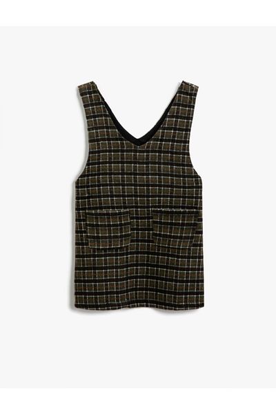 Koton Kariertes Salopet-Kleid aus Tweed mit Taschendetail