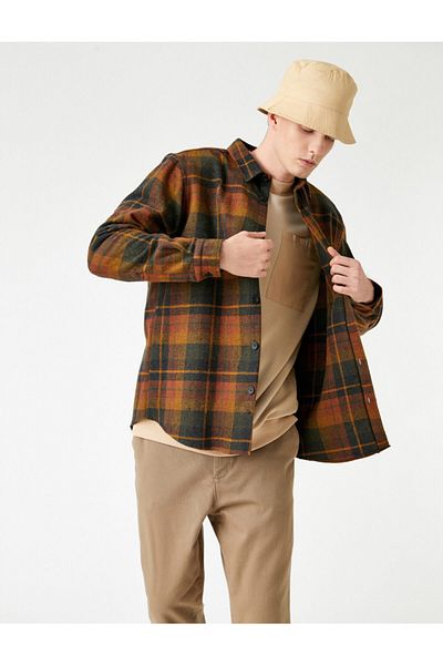 Koton Мъжка оранжева карирана риза Lumberjack карирана