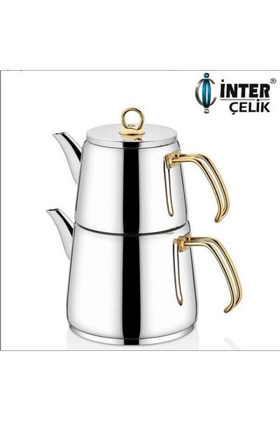İNTER CELİK Inter Steel Hanzade Family Size Teapot Gold