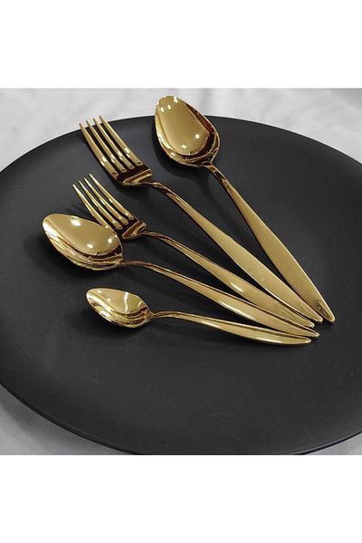 BRONDOFF Titanium Gold Fork Spoon Set with 30 Pieces Tea Spoon