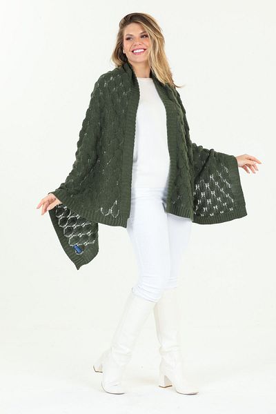 Ocean Openwork Khaki Knitwear Shoulder Shawl