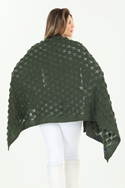 Ocean Openwork Khaki Knitwear Shoulder Shawl