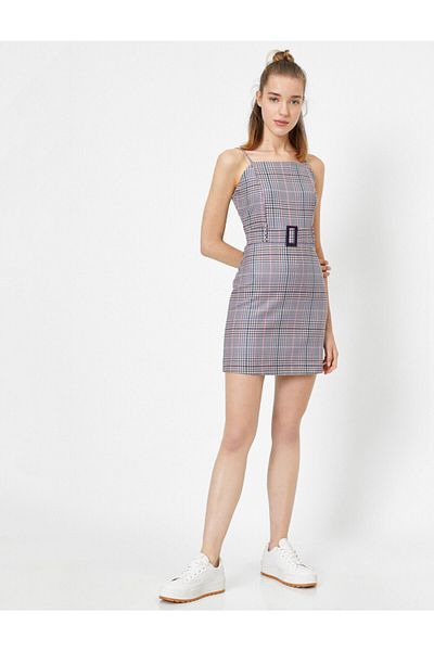 Koton Strappy Checked Belt Detailed Mini Dress
