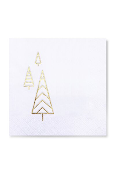 Story مجموعة من 16 منديل ورقي أبيض اللون مقاس 33 × 33 سم منقوشة بأشجار الصنوب...