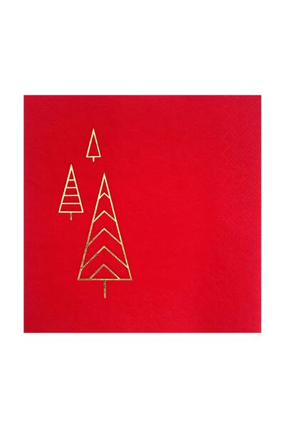 Story مجموعة من 16 منديل ورقي أحمر مقاس 33 × 33 سم منقوشة بأشجار الصنوبر ذات ...