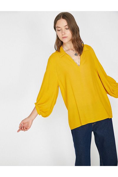 Koton Women's Yellow Classic Collar Blouse 0KAK68943PW