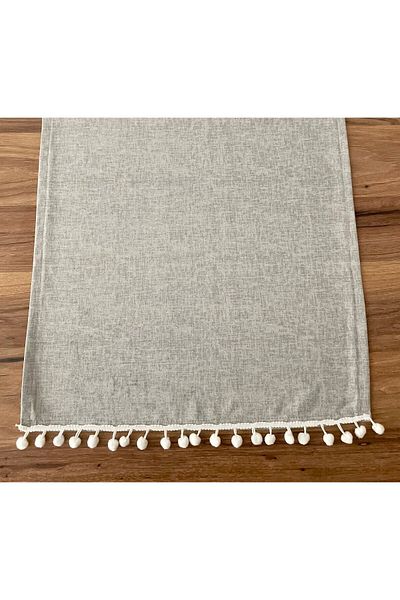 FUS BLUE Gray Fabric Pompom Detailed Runner