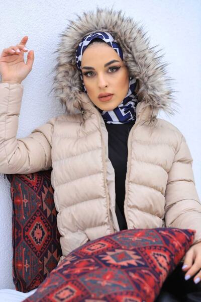 KMKkombin Γυναικείο μακρύ γεμισμένο γκρι πουπουλένιο παλτό