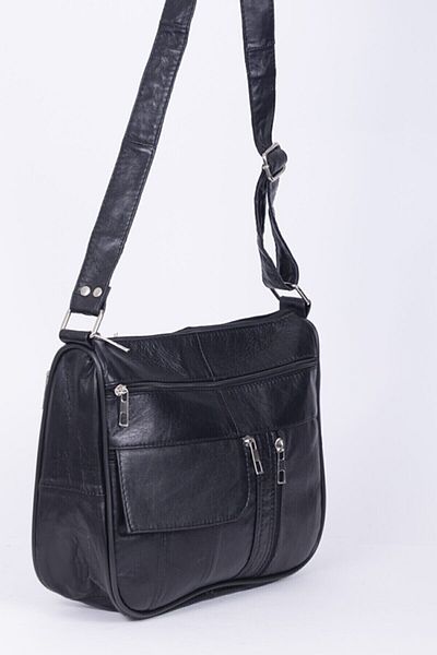 NahitaTyana Geantă de damă din piele naturală, geantă de umăr, braț și crossbody, buzunare multiple, negru