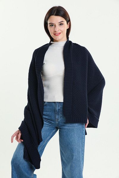 Ocean Navy Blue Knitwear Shoulder Shawl