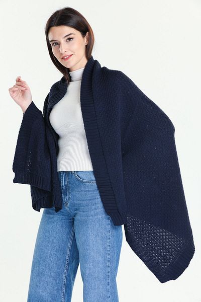 Ocean Navy Blue Knitwear Shoulder Shawl