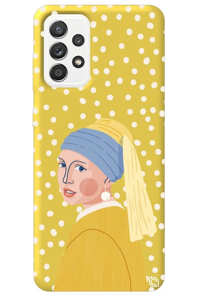 WANNA PROTECT Samsung Galax A72 Yellow Color Pearl Earring Girl Velvet Patter...