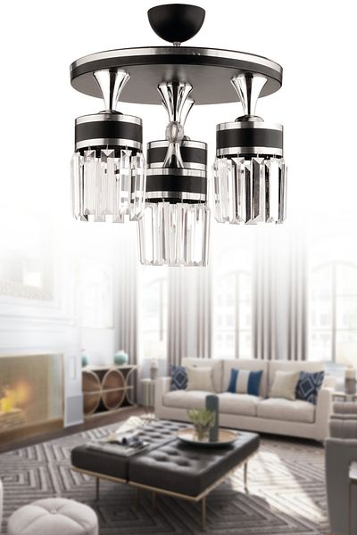 KUZEY AYDINLATMA Asli 4-Piece Profonier Crystal Stone Black Chrome Gilded Luxury Modern Chandelier