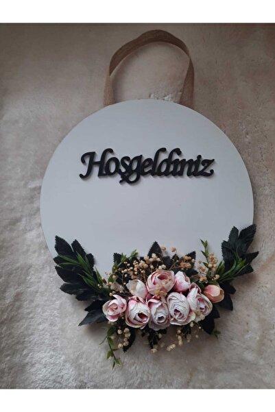KAĞAN SÜS Kapı Süsü Hoşgeldiniz Hediyelik Pembe Çiçekli Kps 43