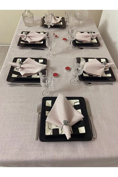 Zeren Home Linen Look Bougainvillea Glitter Tablecloth Powder Pink 25 Piece Set