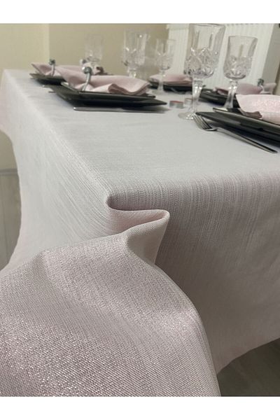 Zeren Home Linen Look Bougainvillea Glitter Tablecloth Powder Pink 25 Piece Set
