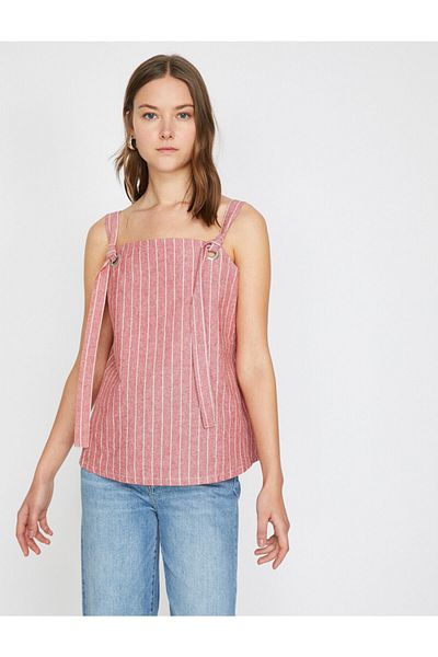 Koton Women's Red White Striped Blouse 9YAK38916PW