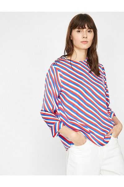 Koton Women's Red Striped Blouse 9YAK68692PW
