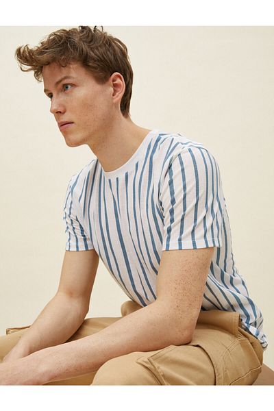 Koton Pánske tričko Blue Striped 1yam12020lk