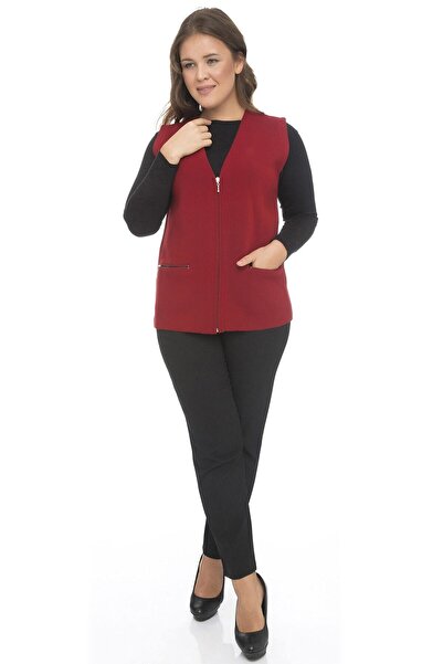 Uludağ Triko Fermuarlı Çelik Yelek Kırmızı