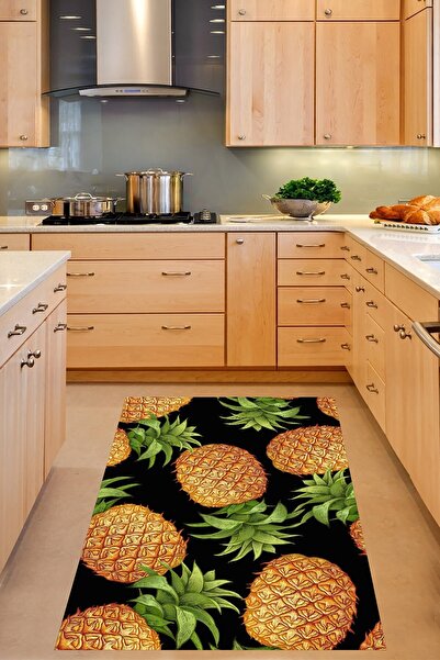 on the clouds Ananas Desenli Yıkanabilir Kaymaz Taban Leke Tutmaz Siyah Mutfa...