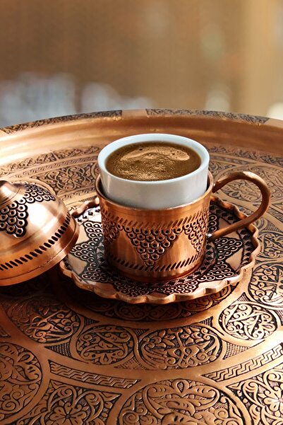 Binbir Trend Gaziantep Üzüm Işlemeli (el Yapımı) 6 Kişilik Türk Kahvesi Takımı