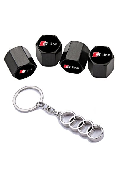 GARDENAUTO غطاء صمام بشعار Audi Q1 S Line 4 قطع وسلسلة مفاتيح من الكروم